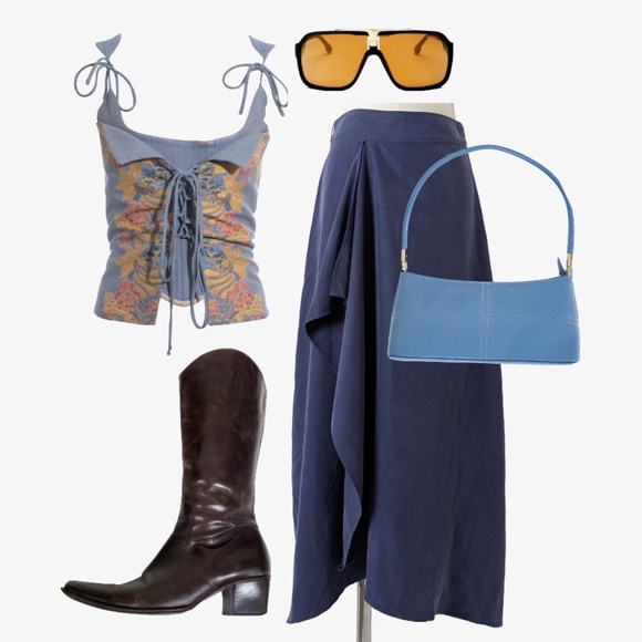 Club Monaco Dresses & Skirts - Club Monaco Midi Skirt Asymmetrical Loose Lightweight Flowy High Rise Navy